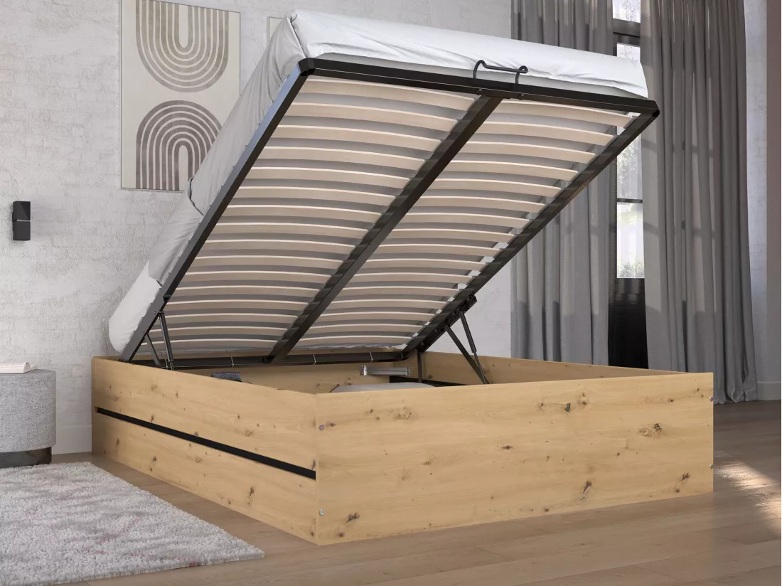Lit coffre 140 x 190 cm - Coloris : Naturel et noir - LUDARO