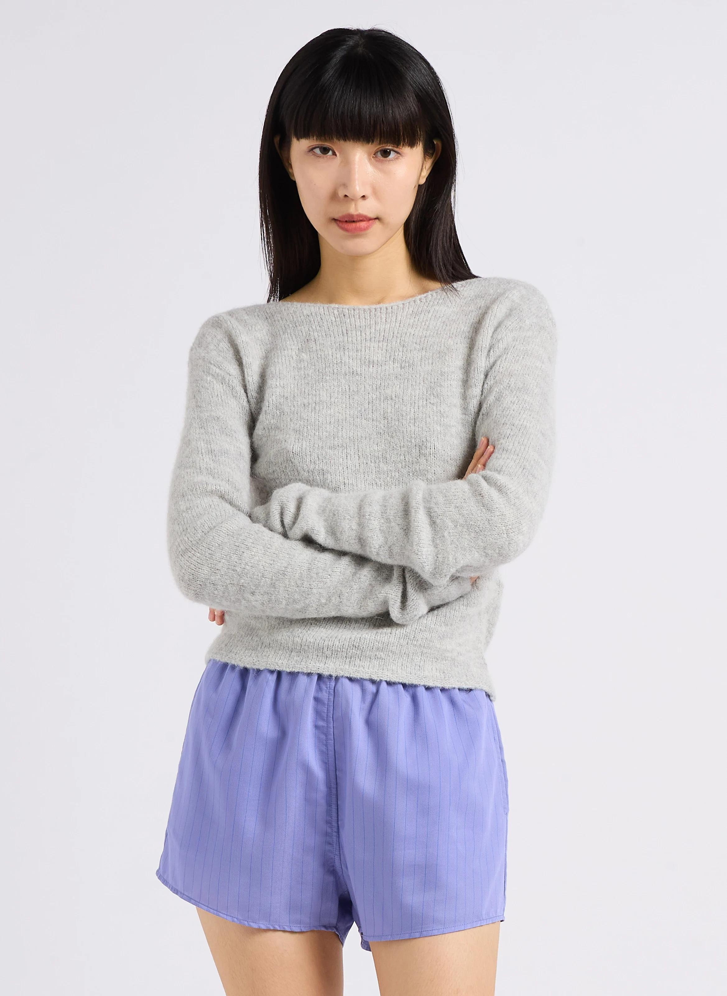 EAST - Pull droit col bateau en maille mélangée | Gris