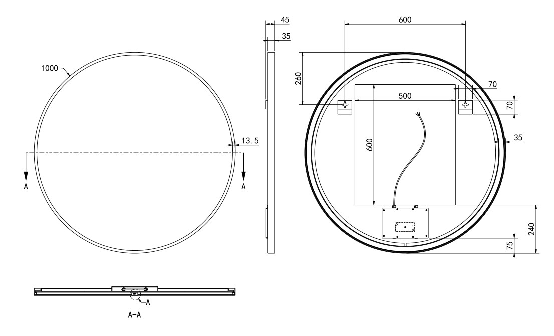 Hotbath &More Round spiegel 100cm geborsteld zwart PVD
