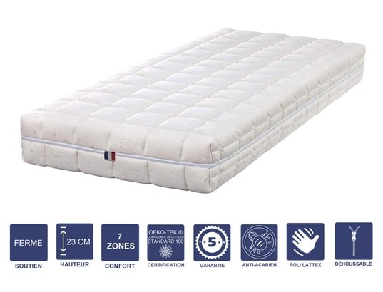 LITERIE JULIEN - Matelas Latex Naturel + Alèse 200x200 x 23 cm Ferme - Tissu...