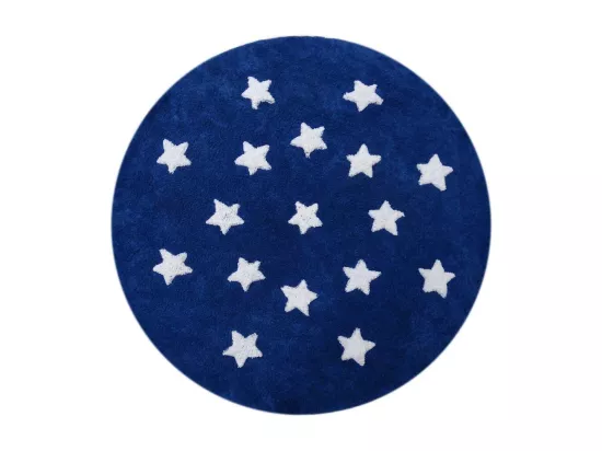 Tapis enfant Ø140cm rond fait main en coton bleu foncé ETOILE