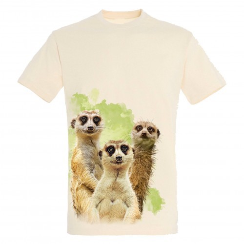 Camiseta bege unissex com estampa de suricata