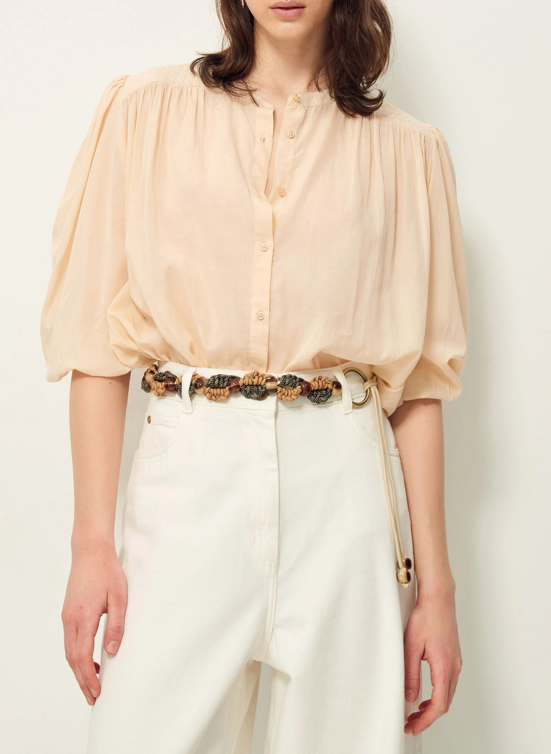SUZY - Blouse ample en coton mélangé | Beige