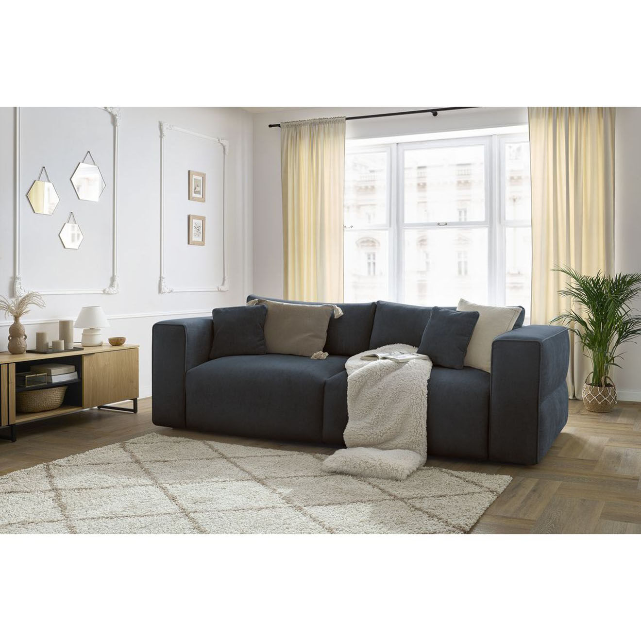 Bobochic Canapé convertible coffre ezechiel bleu foncé - 265x109x82 cm