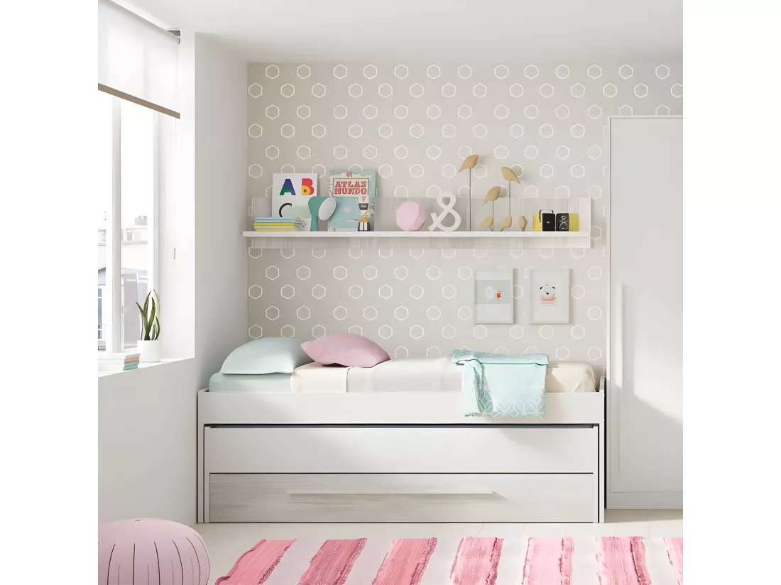Lit gigogne 90x190 Blanc et Bois blanc - PANDA