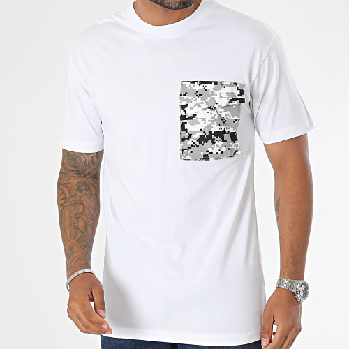 Tee Shirt Poche Blanc Gris Camouflage