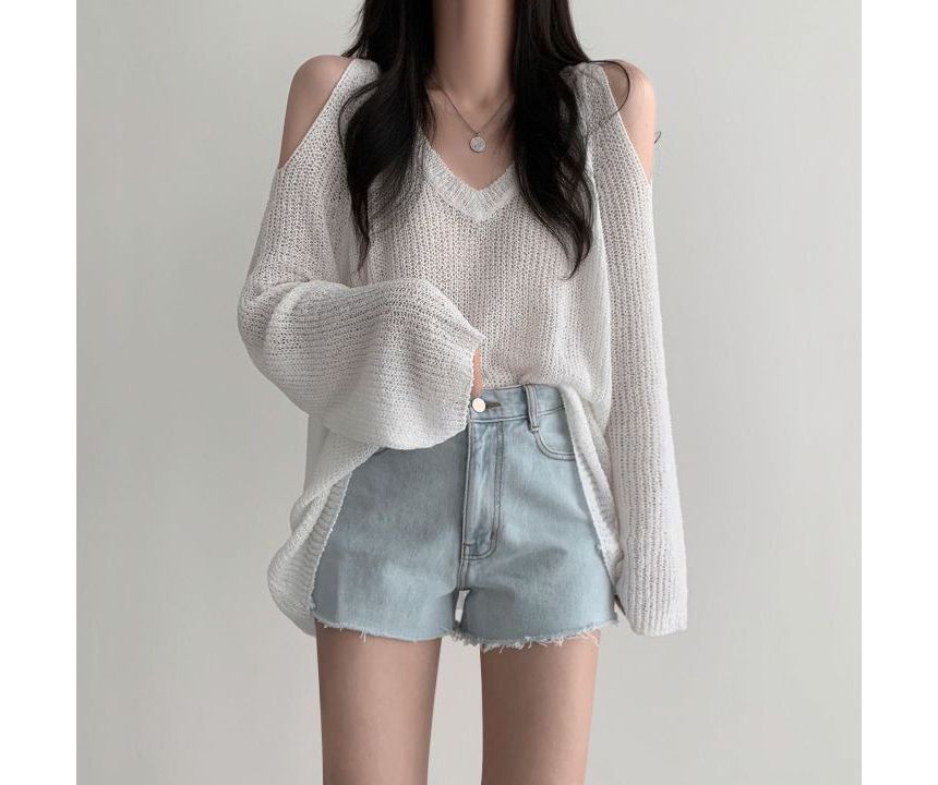 Rosesand - Lange mouwen V-hals cold-shoulder effen trui