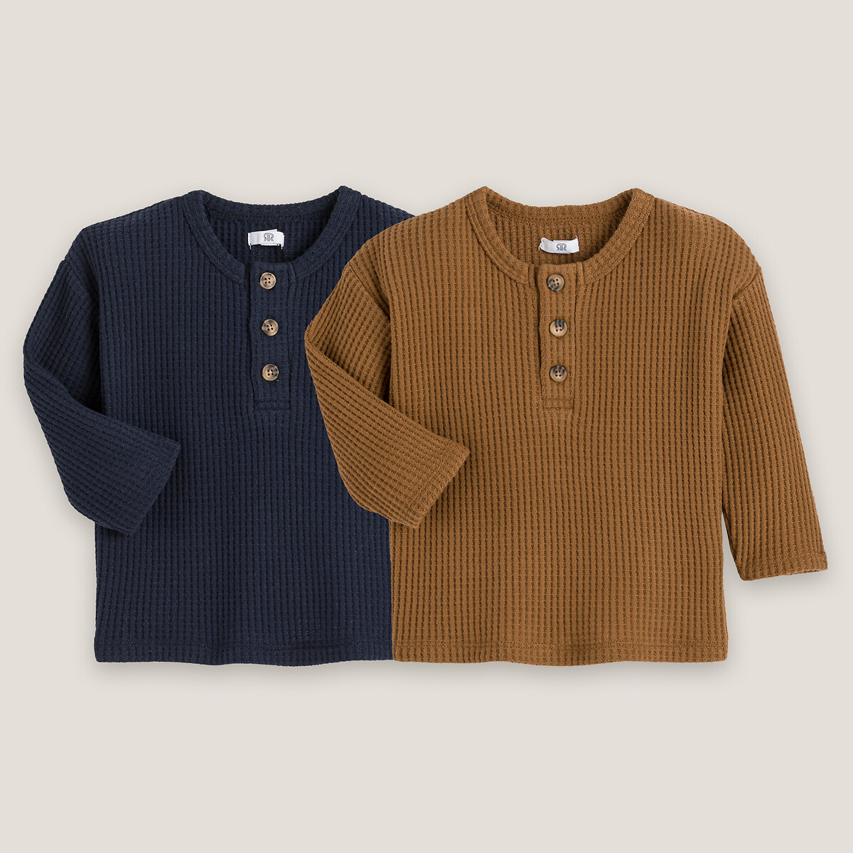 COLEÇÃO LA REDOUTE<br>Conjunto de 2 camisetas de manga comprida com gola túnica