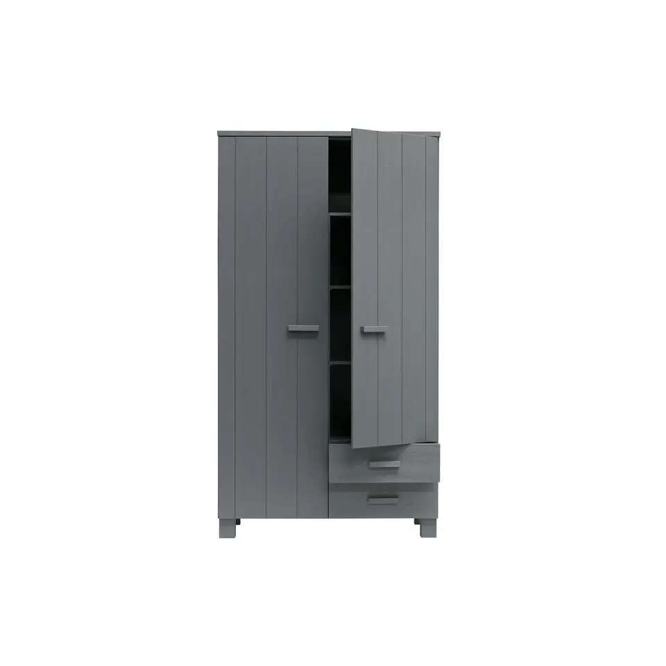 WOOOD Dennis Kast Met Laden - Grenen - Staal Grijs - 202x111x55