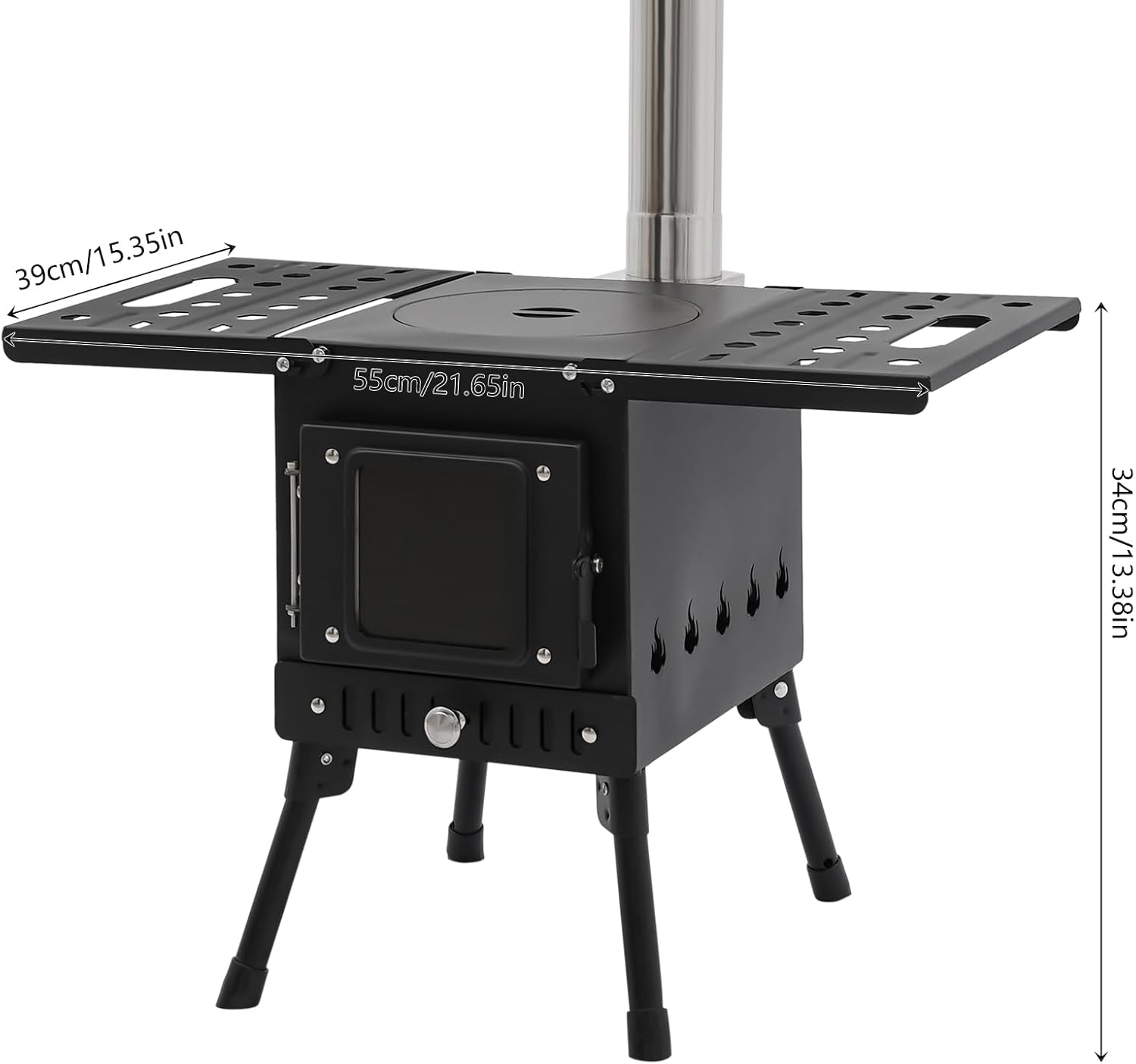 Camping Holzofen, Faltbarer Zelt Holz Brennofen, Tragbarer Heißer Zeltofen mit Rohr und Handschuhen, Zeltheizung Campingofen für Outdoor Heizung & Kochen, Eisfischen, Schwarz