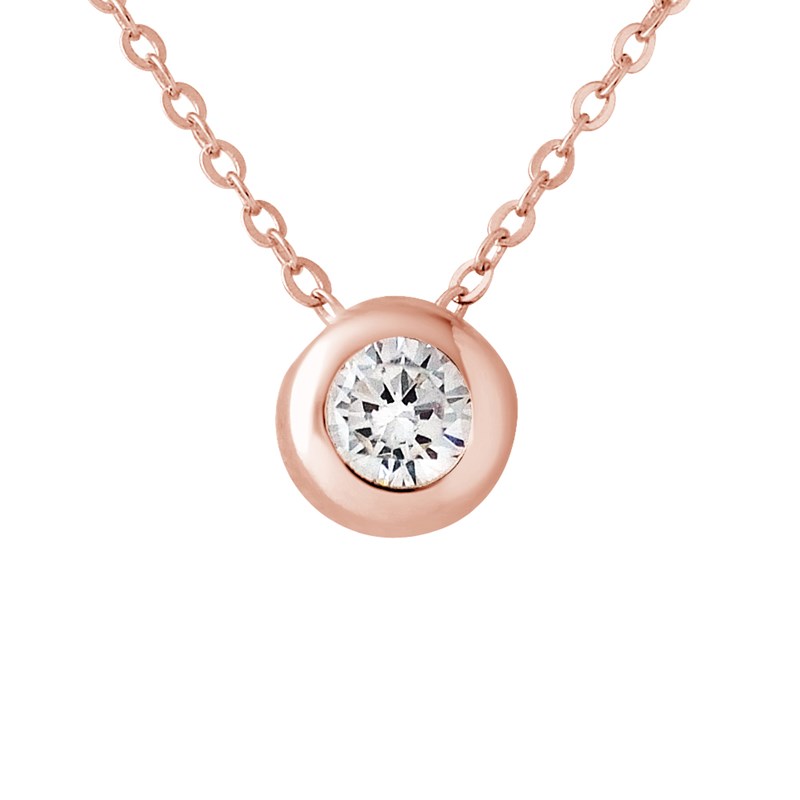 Collier SOLITAIRE - Oxyde de zirconium - Argent plaqué or rose