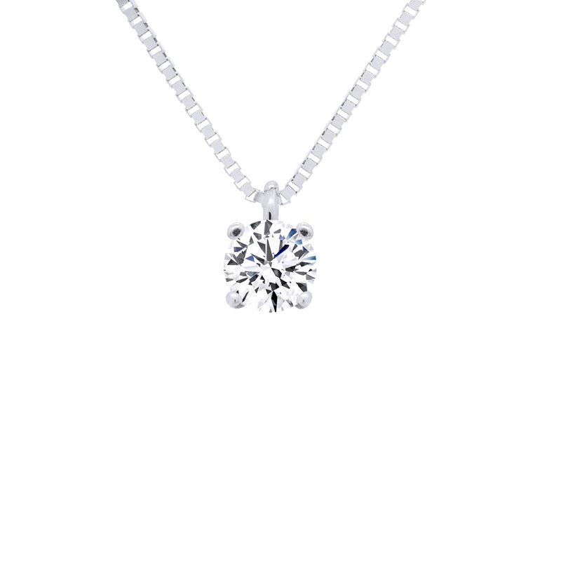 Collier solitaire - Or Blanc - Orné d'un Oxyde de Zirconium 3 mm serti Griffe