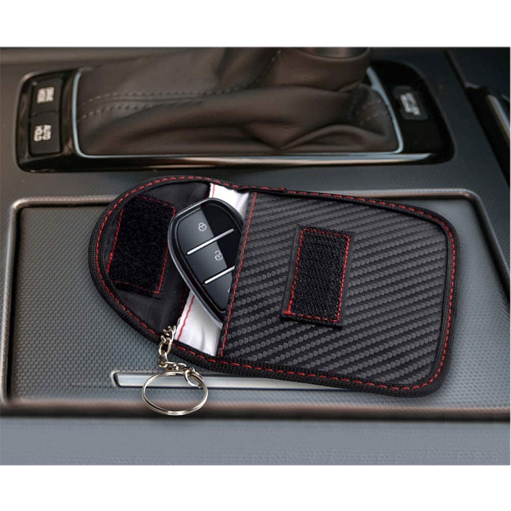 (13x9cm) Keyless Go RFID Anti Strahlung Leder Tasche Autoschlüssel Schutz Signal Blocker - Schwarz Carbon