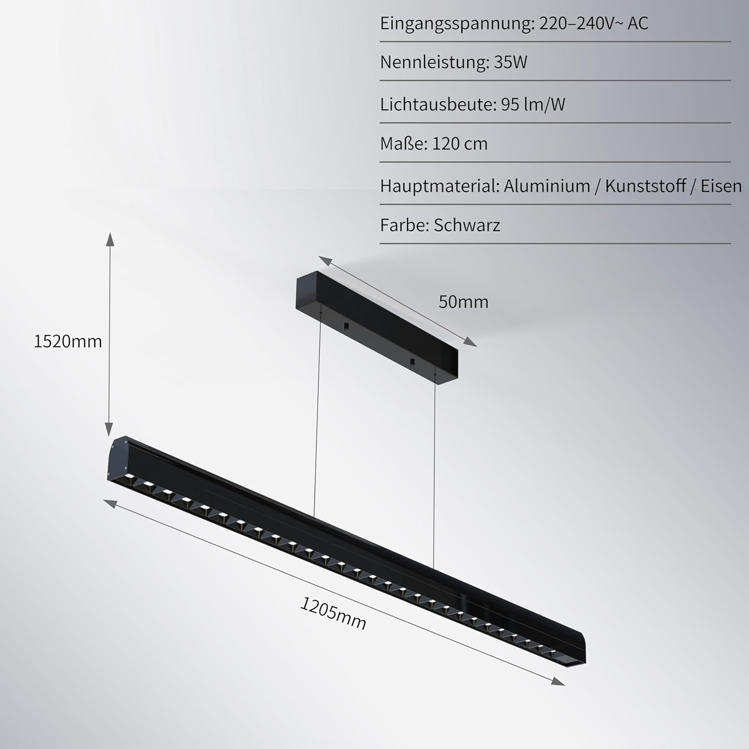 Pendelleuchte Esstisch 120cm, dimmbare Hängelampe mit Gestensteuerung, 10–100% Helligkeit & 3000K/4500K/6500K Farbtemperatur einstellbar, moderne Esstischlampe für Esszimmer, Büro