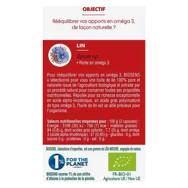Biosens Ômega 3 Orgânico à Base de Plantas - 40 Cápsulas