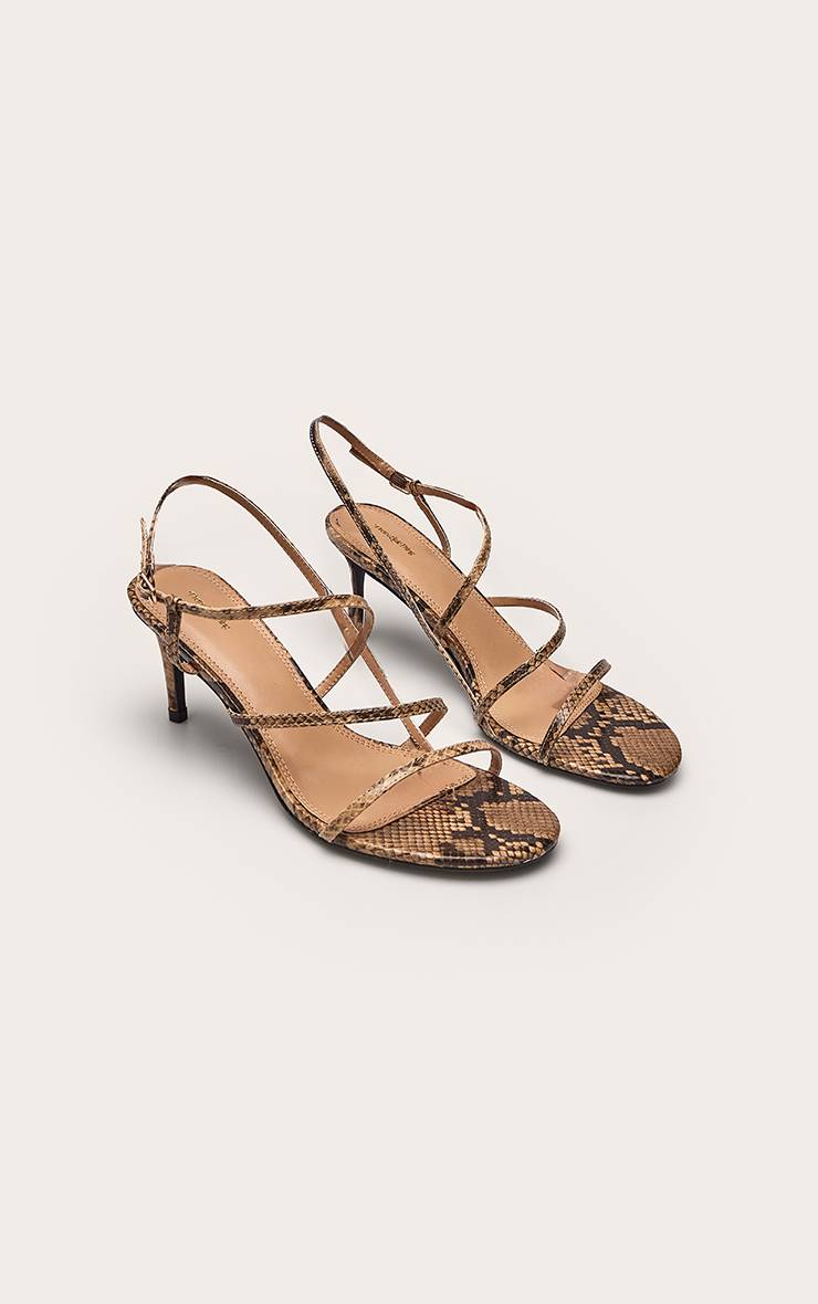 Snake Print Sandale À Talon Bout Rond À Brides Imprimé Synthétique Marron