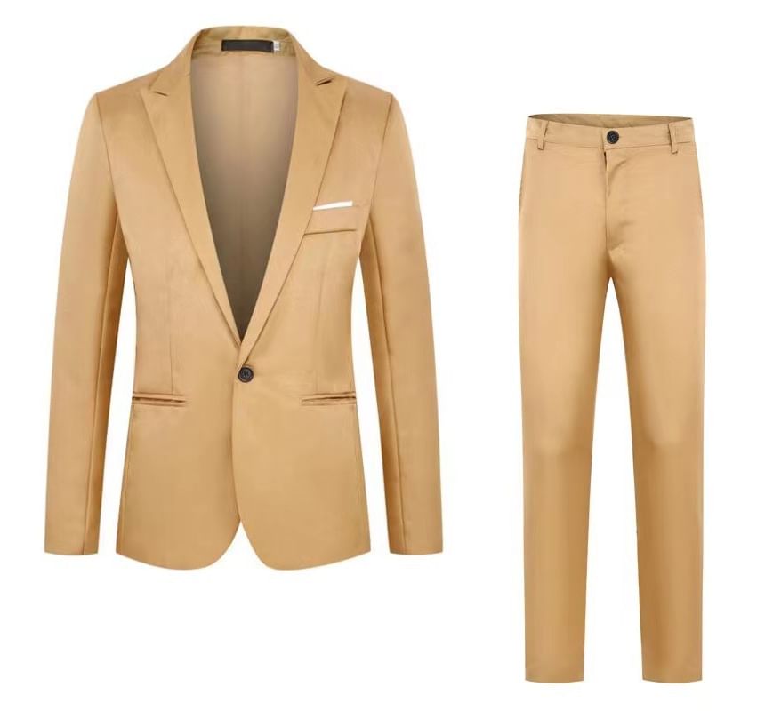 Oeps - Set: Effen blazer met één knoop + Rechte pantalon met hoge taille