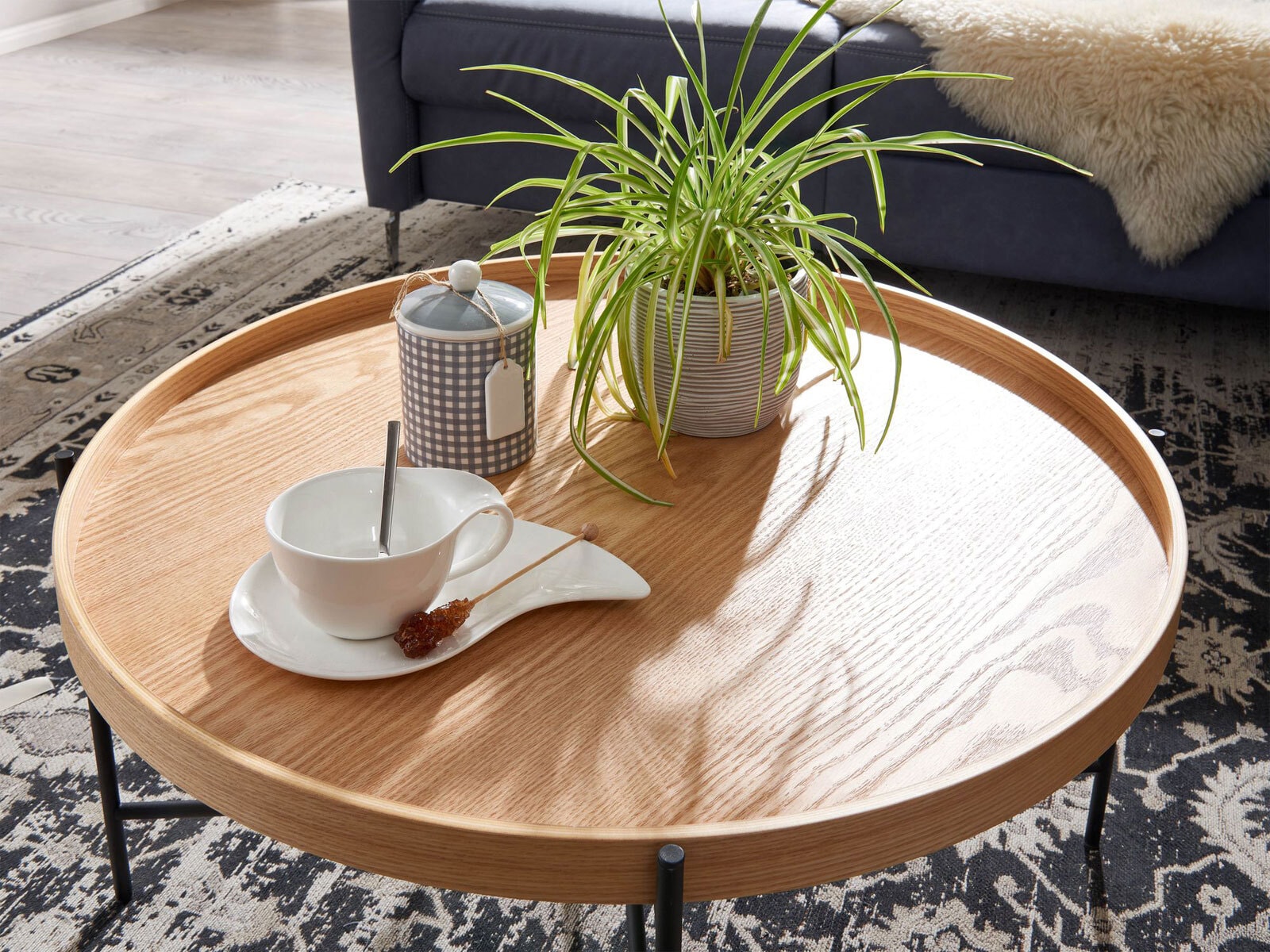 CASAVANTI Couchtisch rund 78 cm Schwarz/ Eiche