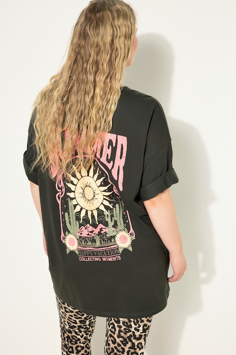 Oversized-Shirt, Rücken-Print, Rundhals, Halbarm