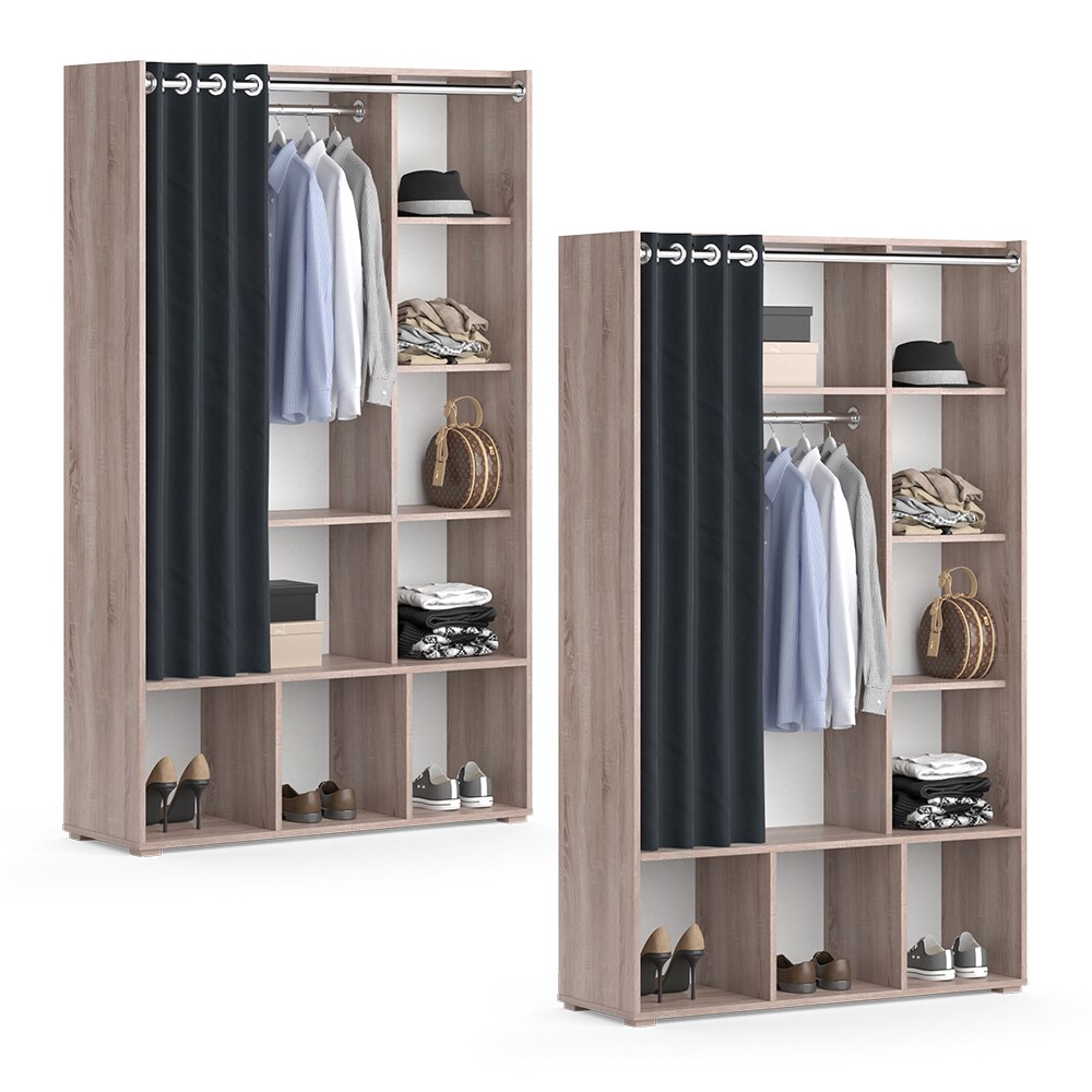 Vicco Kleiderschrank Schlafzimmerschrank Garderobe Luigi Sonoma 106 x 178 cm modern Schrankregal Organizer Vorhang Kleiderstange Fächer Aufbewahrung Ablage