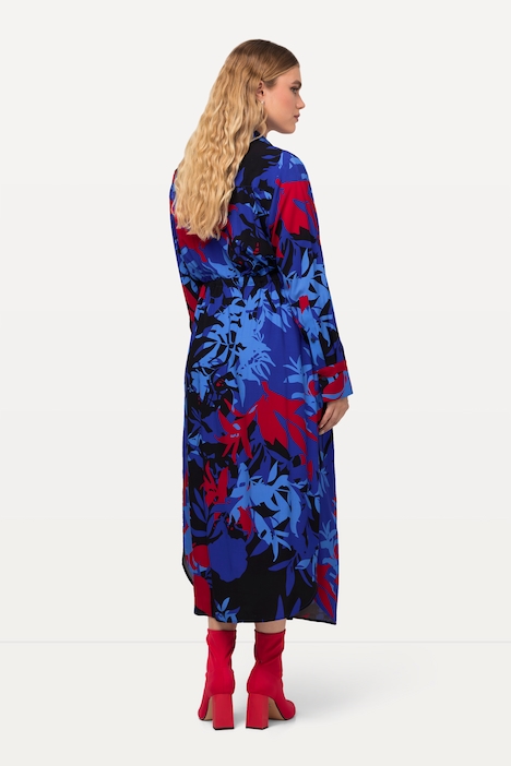 Midikleid, floraler Druck, A-Linie, V-Ausschnitt, Langarm