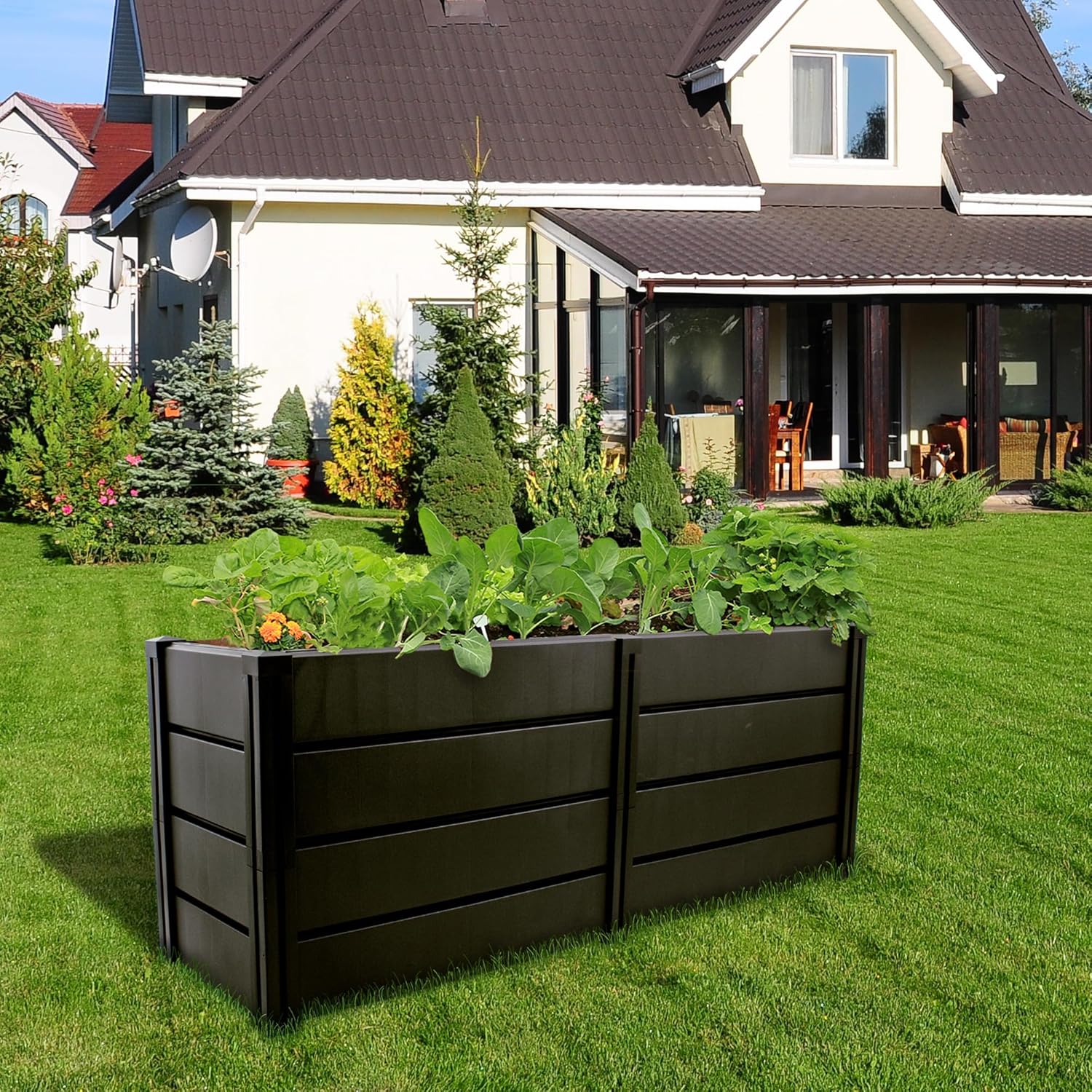 NYVI Hochbeet NYVIGreen XL 158x44x61cm 392 Liter - Gartenbeet aus wetterfestem & recyceltem Kunststoff - Pflanzenbeet - Pflegeleicht, Steckmontage ohne Werkzeug - Blumenbeet