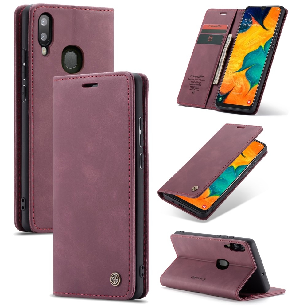 Samsung Galaxy A40 Leder Tasche Flip Wallet Etui mit Kartenfächern - Weinrot