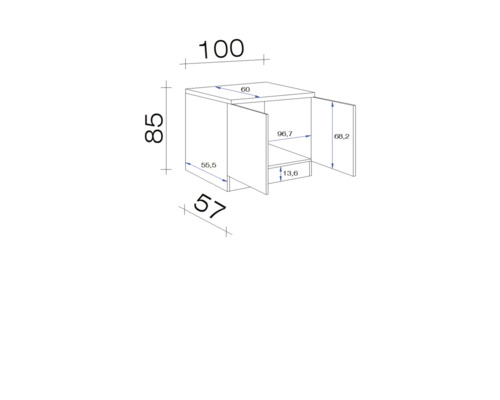 Flex Well spoelbakkast inclusief spoelbak Tiago BxDxH 100 x 60 x 85 cm basaltgrijs mat gedemonteerd