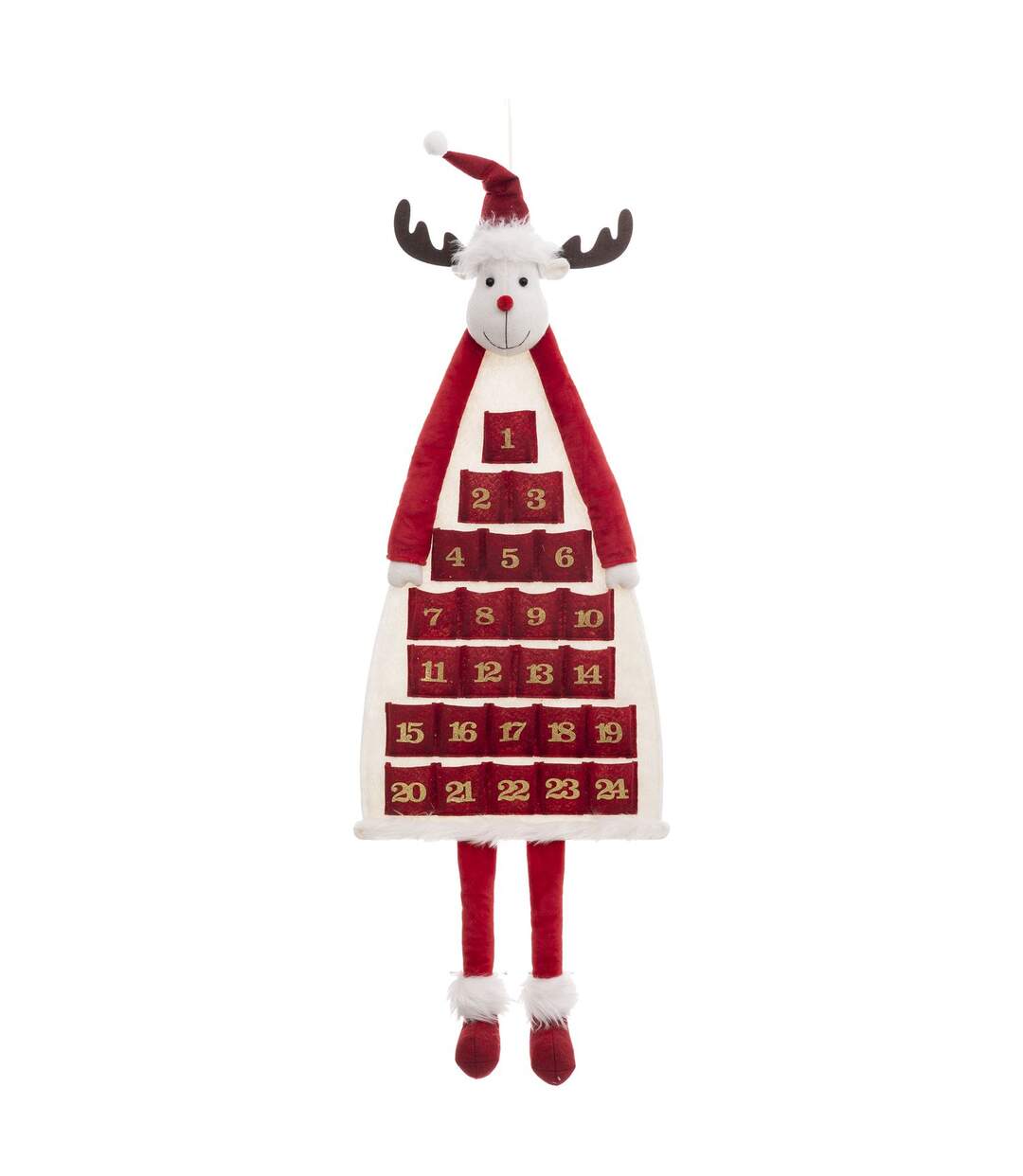 Calendrier de l'avent Renne de Noël en polyester à suspendre - Longueur 99 cm - Rouge