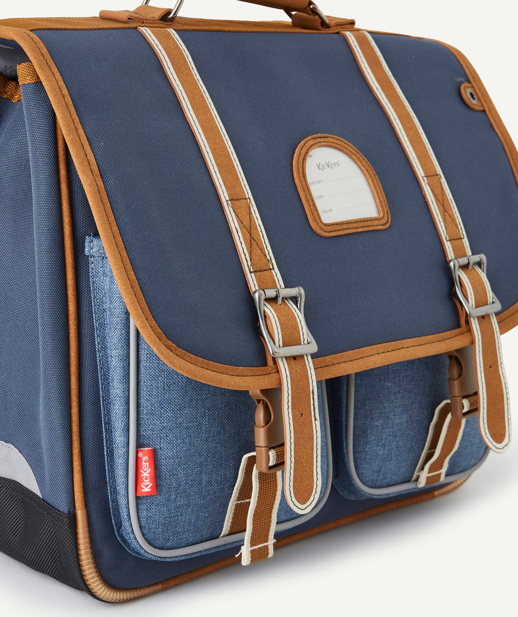 KICKERSCARTABLE BLEU MARINE ET MARRON AVEC DOUBLE SOUFFLET
