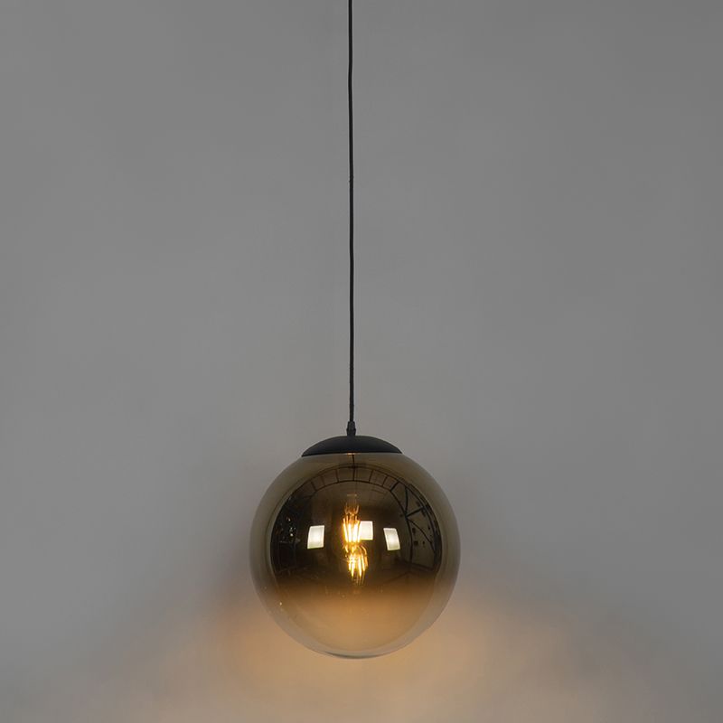 Art deco hanglamp zwart met goud glas 33 cm - pallon