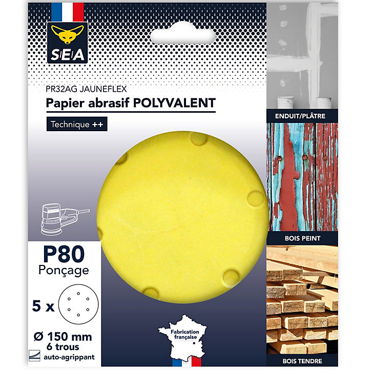 Papier abrasif corindon ø150 mm grain 80, lot de 5