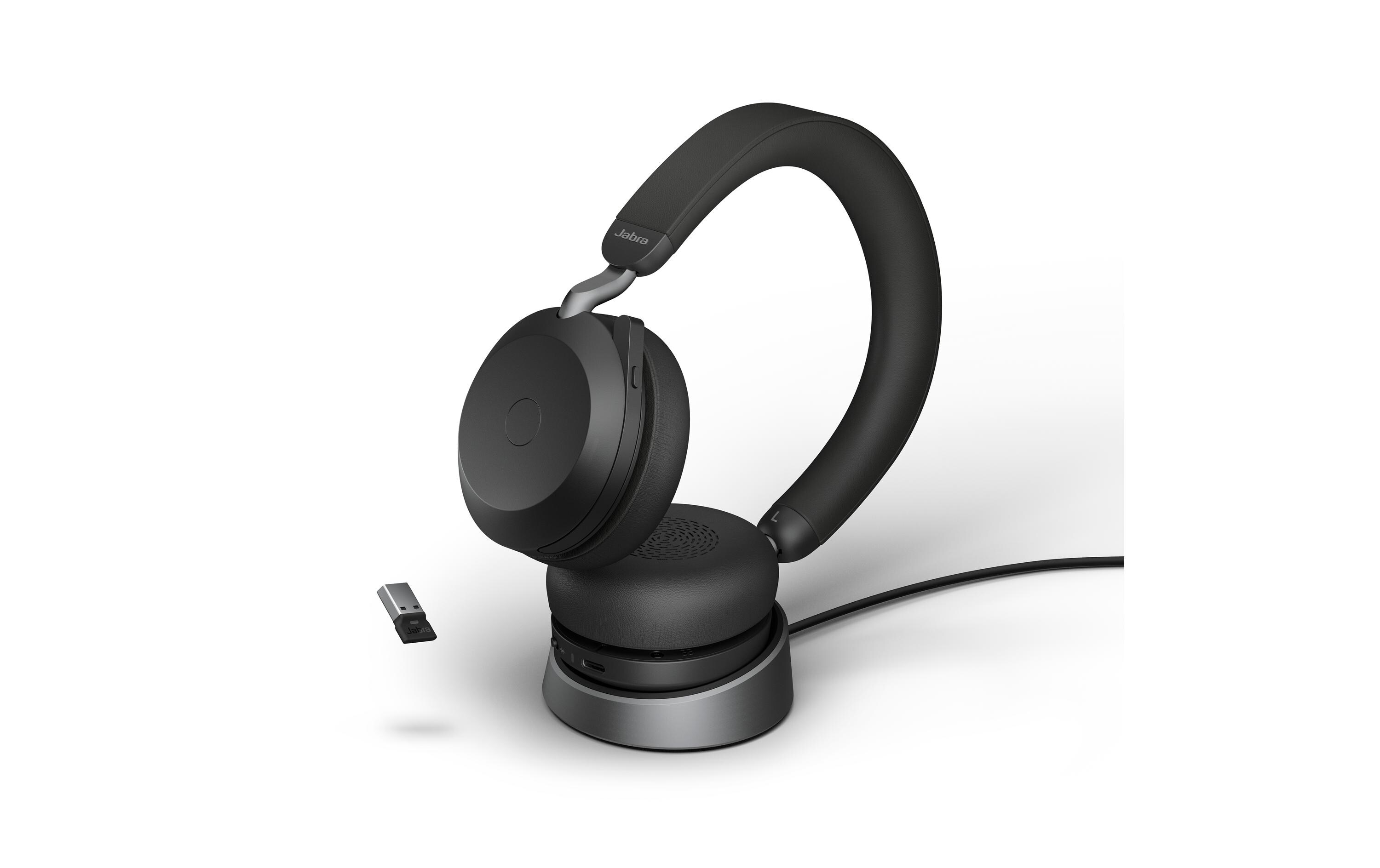 Headset Evolve2 75 Duo UC Schwarz, USB-A, inkl. Ladestation<br>Erstklassige Soundtechnik für branchenweit führende Sprachqualität