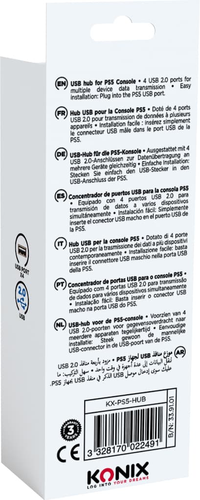 Konix PS5 USB-hub (sort)