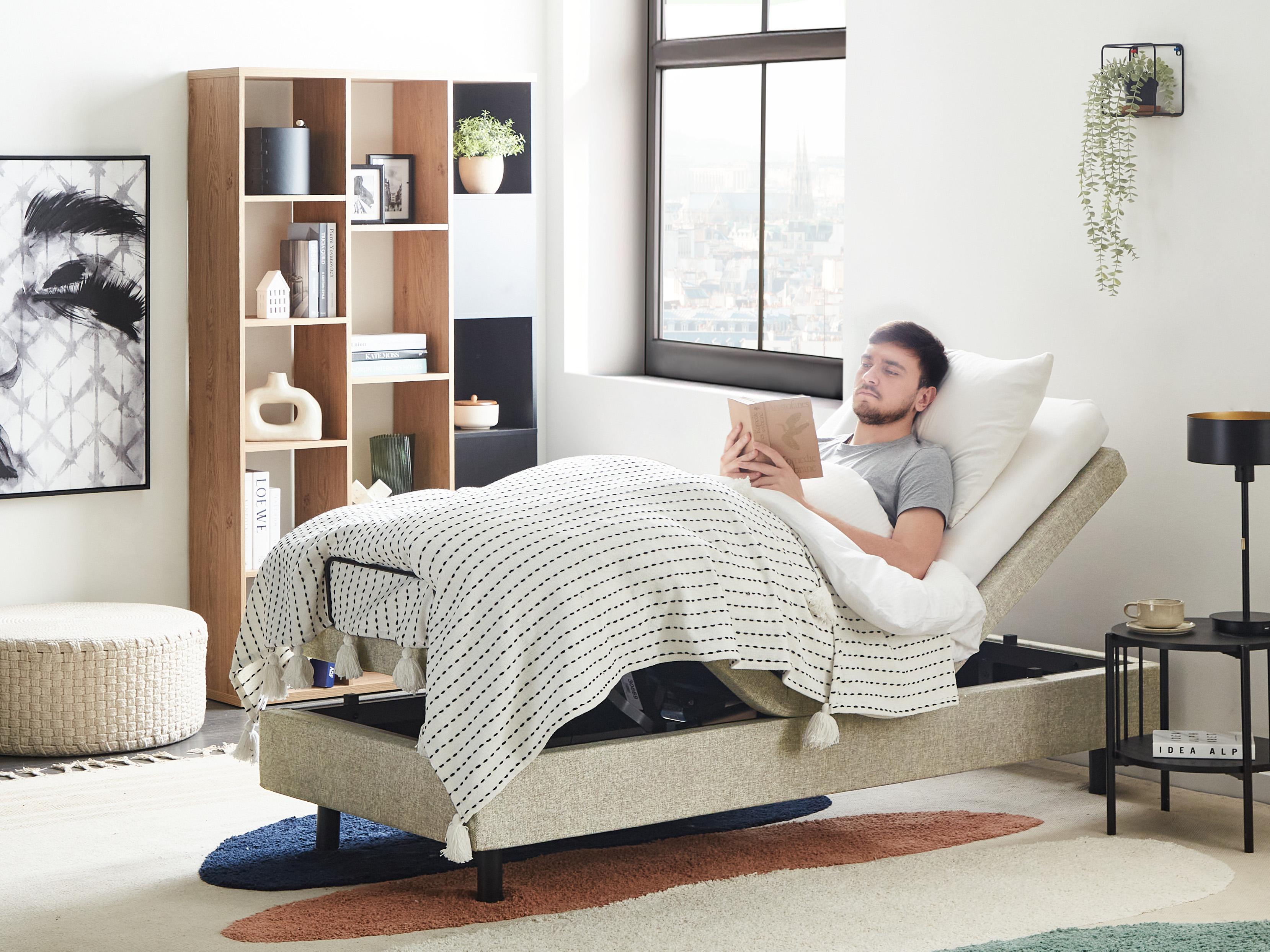 Verstelbaar bed zonder hoofdbord Stof CASTELLAN 90 x 200 cm Beige