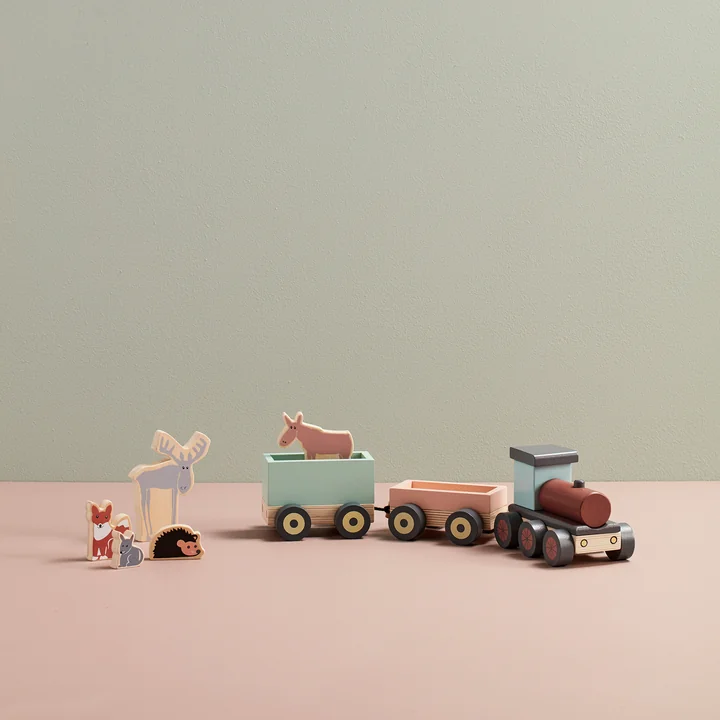 Kids Concept - Edvin Zug mit Waldtieren, bunt (8er-Set)