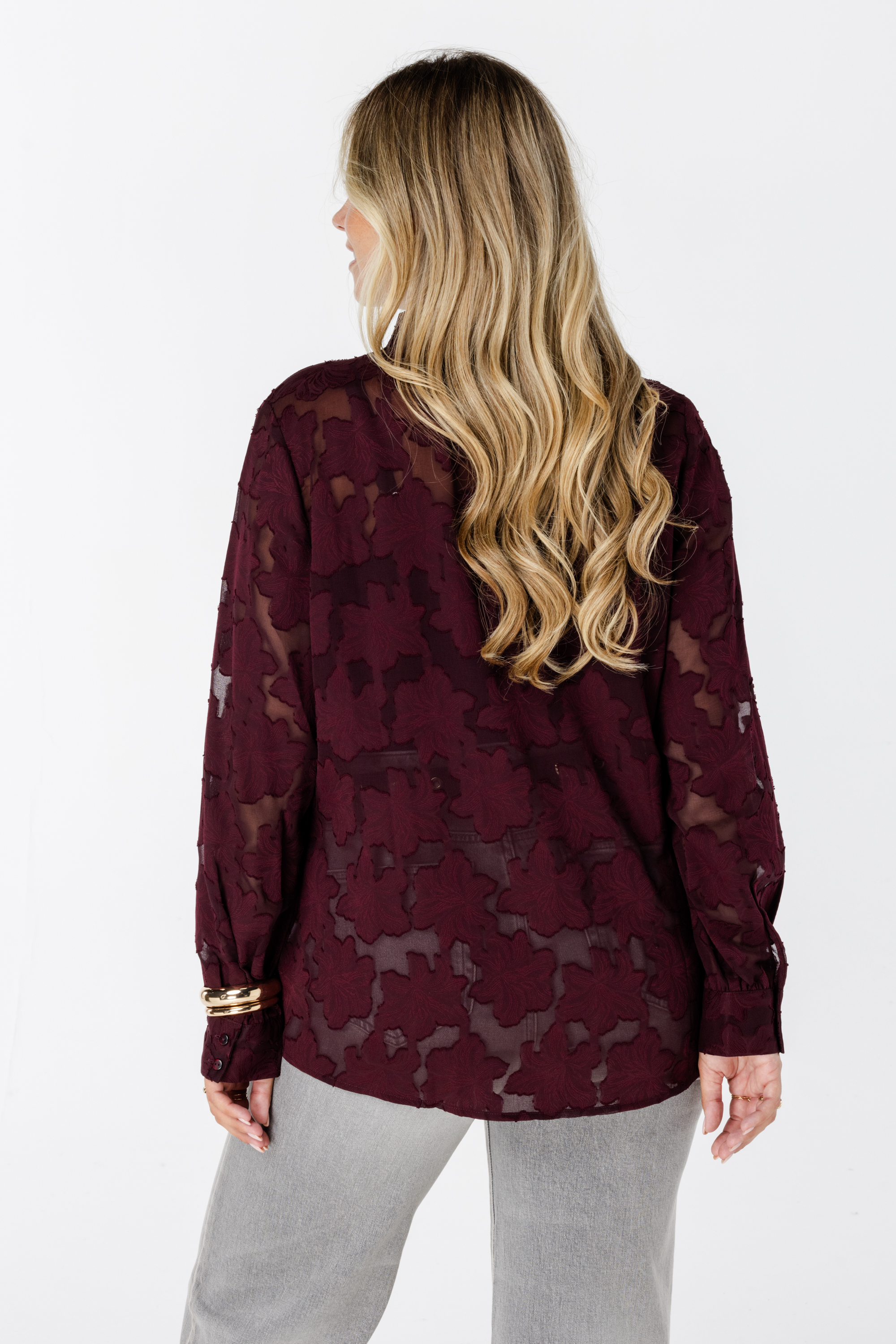 Blouse met geborduurde details Bordeaux