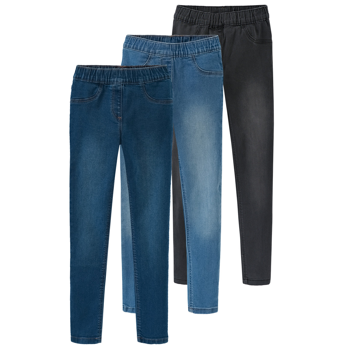 Famy 3 Mädchen Jeggings mit Stretch-Bund hellblau / dunkelblau / dunkelgrau