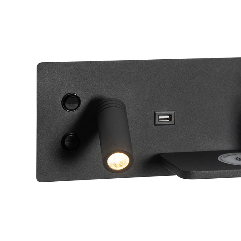 Set van 2 wandlamp zwart incl. LED met USB en inductielader - Riza
