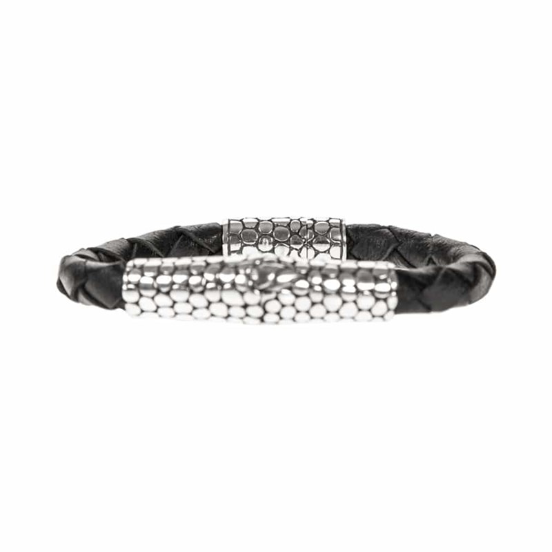 Bracelet Homme Exotique écaille Cuir Noir Et Argent