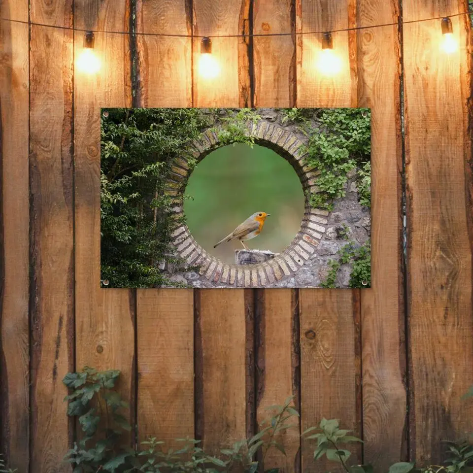MuchoWow Tuinposter 90x60cm Vogel Doorkijk Roodborstje