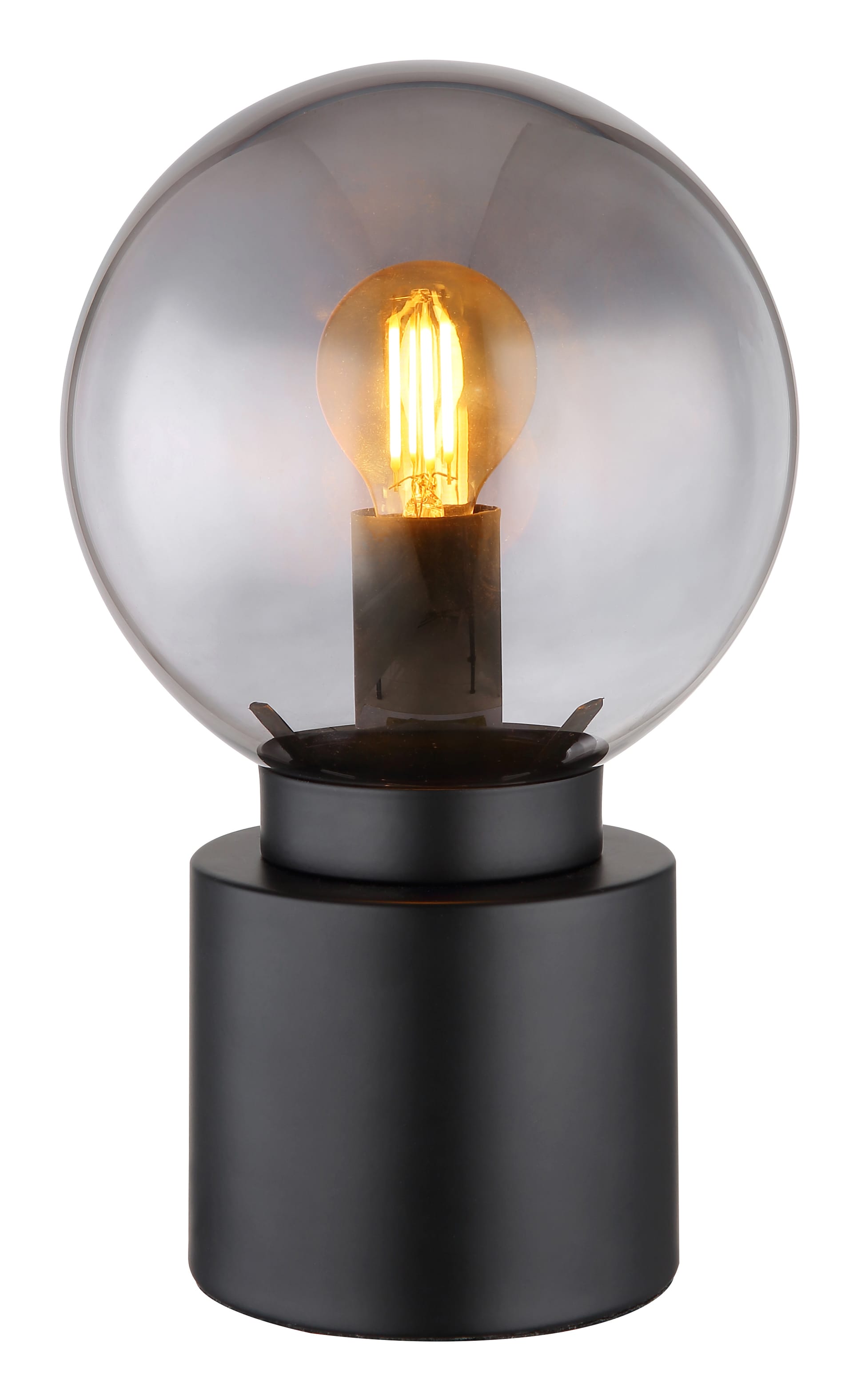 GLOBO Retrofit Tischlampe Marka Schwarz /Rauchfarbig 15x15cm H24,5cm