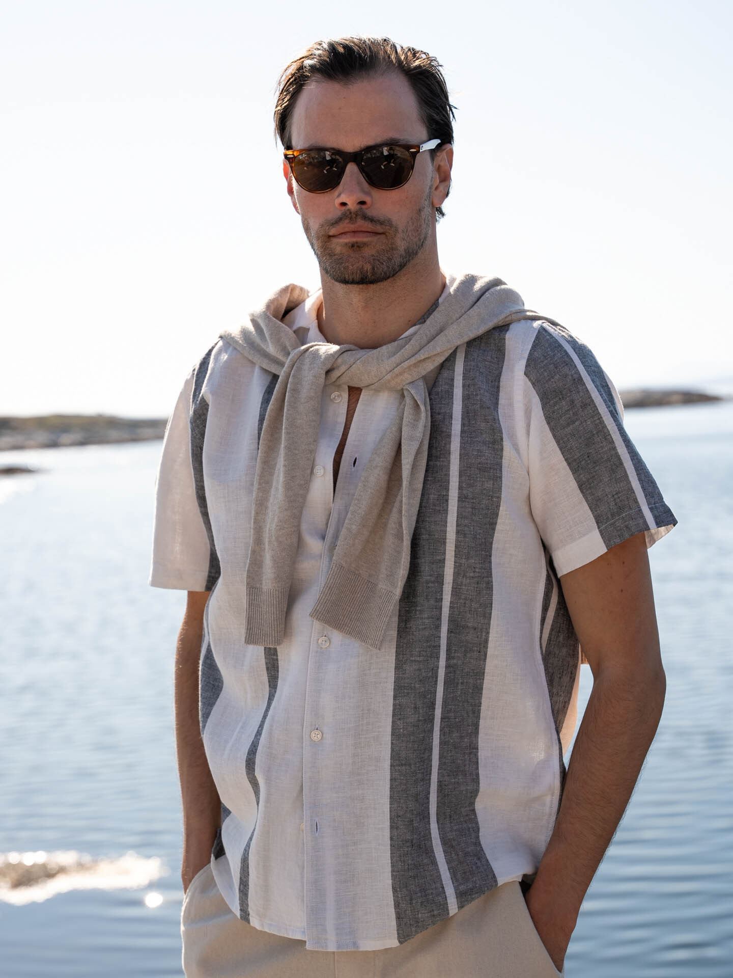 Caiden Short Sleeve Stripe Linen Resort