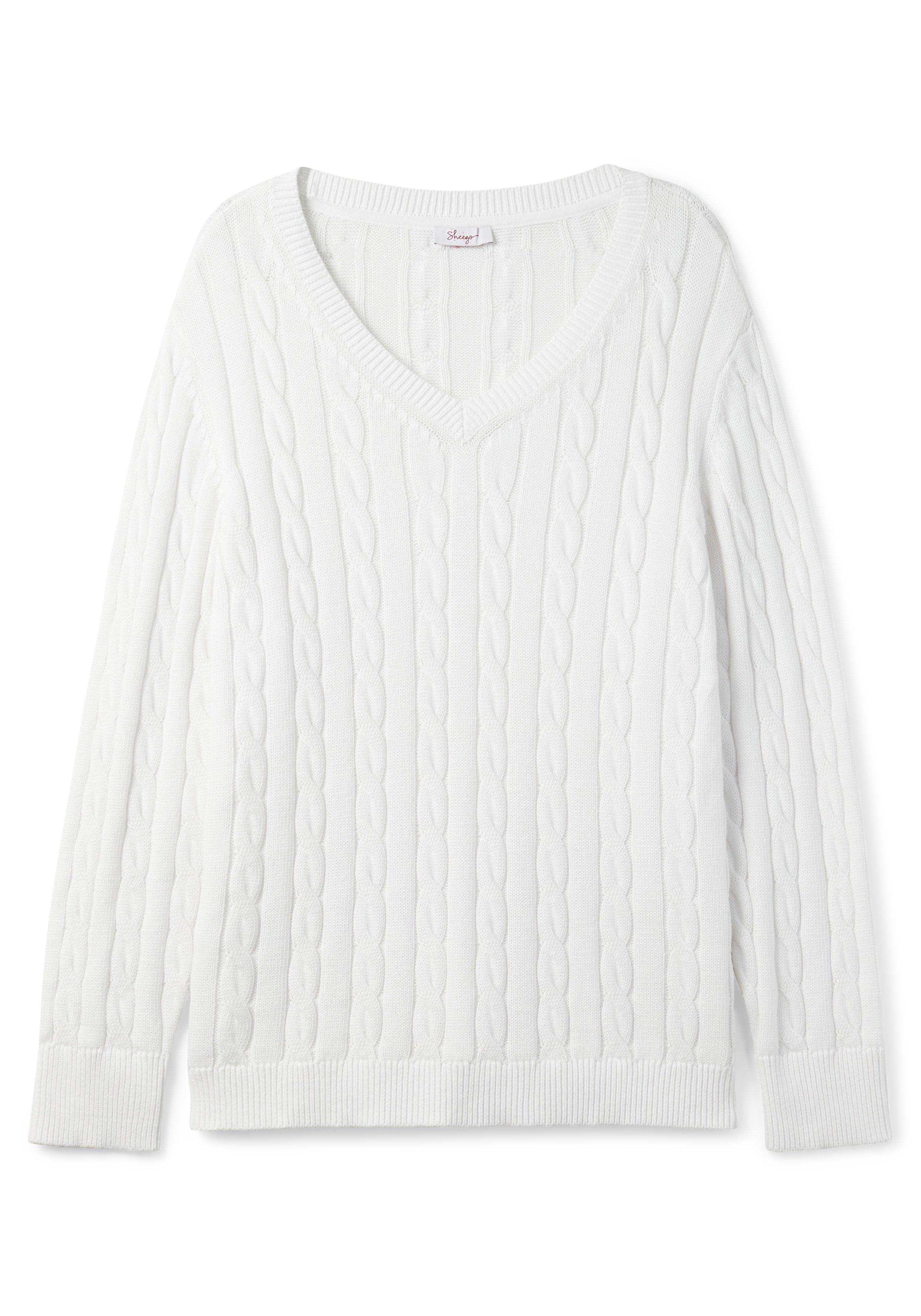 Pullover mit Zopfmuster und V-Ausschnitt