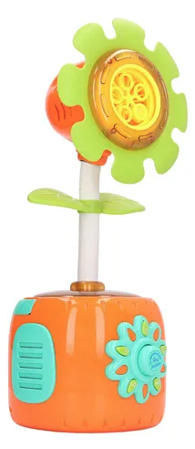 Seifenblasen Sonnenblume Outdoor Kinder Spielzeug Blumen Bubble Maker Maschine mit LED Beleuchtung   Sound Effekte (Batteriebetrieben) - Grün / Orange