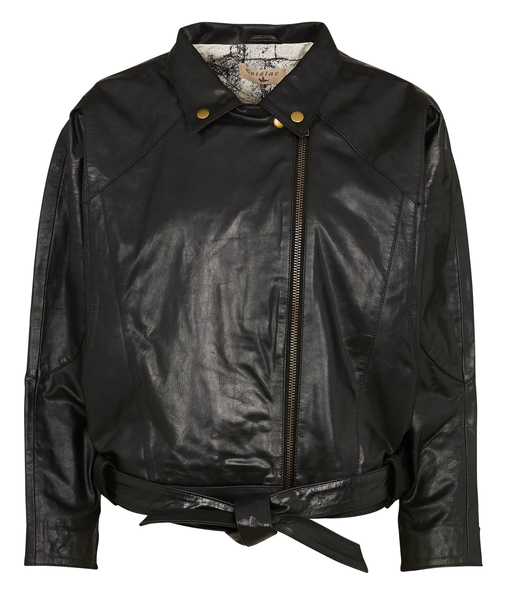 Veste droite en cuir| Noir