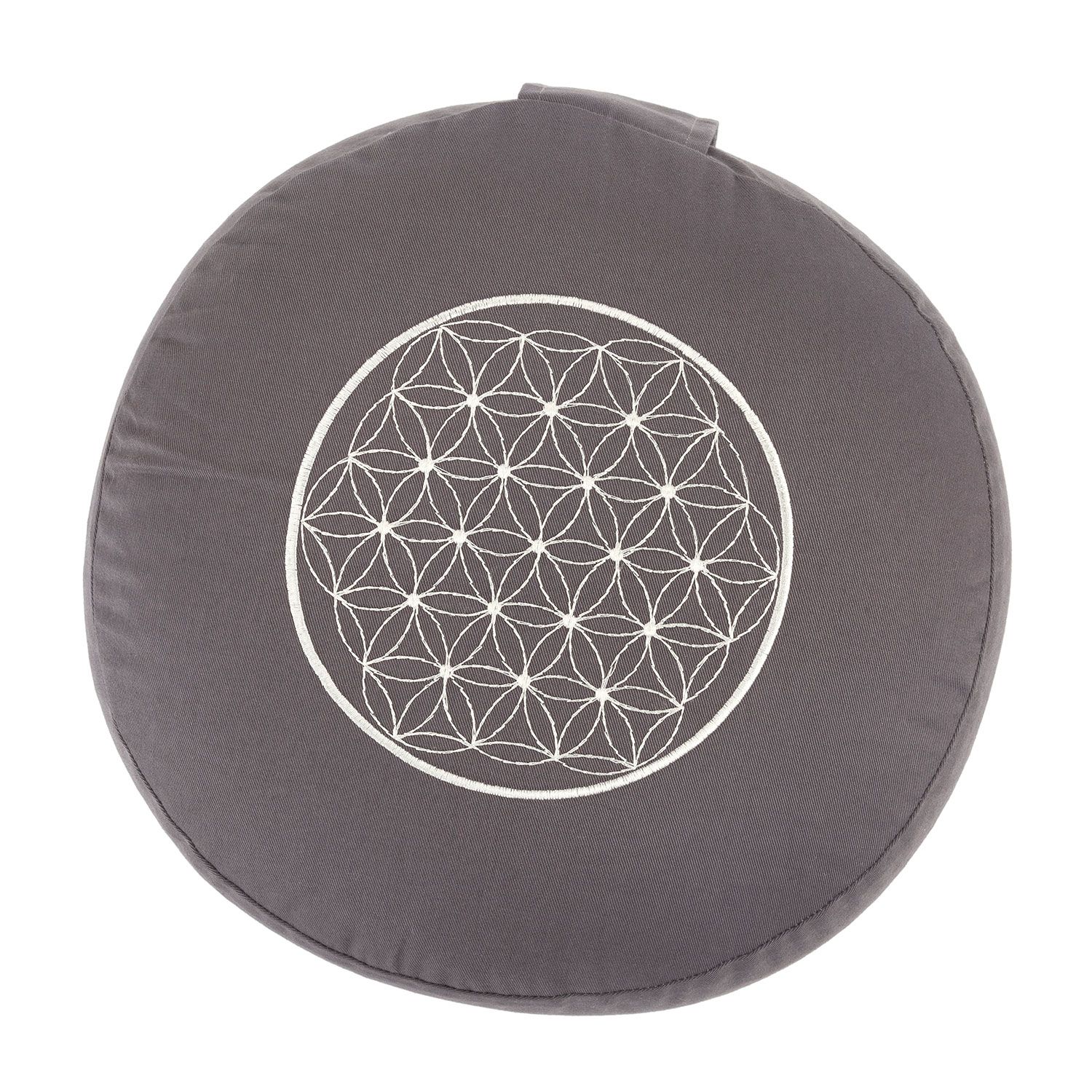 bodhi Meditationskissen Rondo ECO anthrazit Stick Blume des Lebens