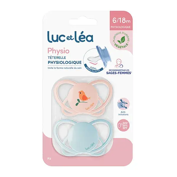 Chupetas fisiológicas Luc e Léa Physio 2 para pássaros de 6 a 18 meses