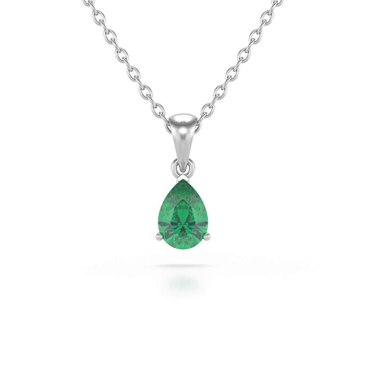 Collier Pendentif ADEN Or 585 Blanc Emeraude Chaine Or 585 incluse 0.49grs