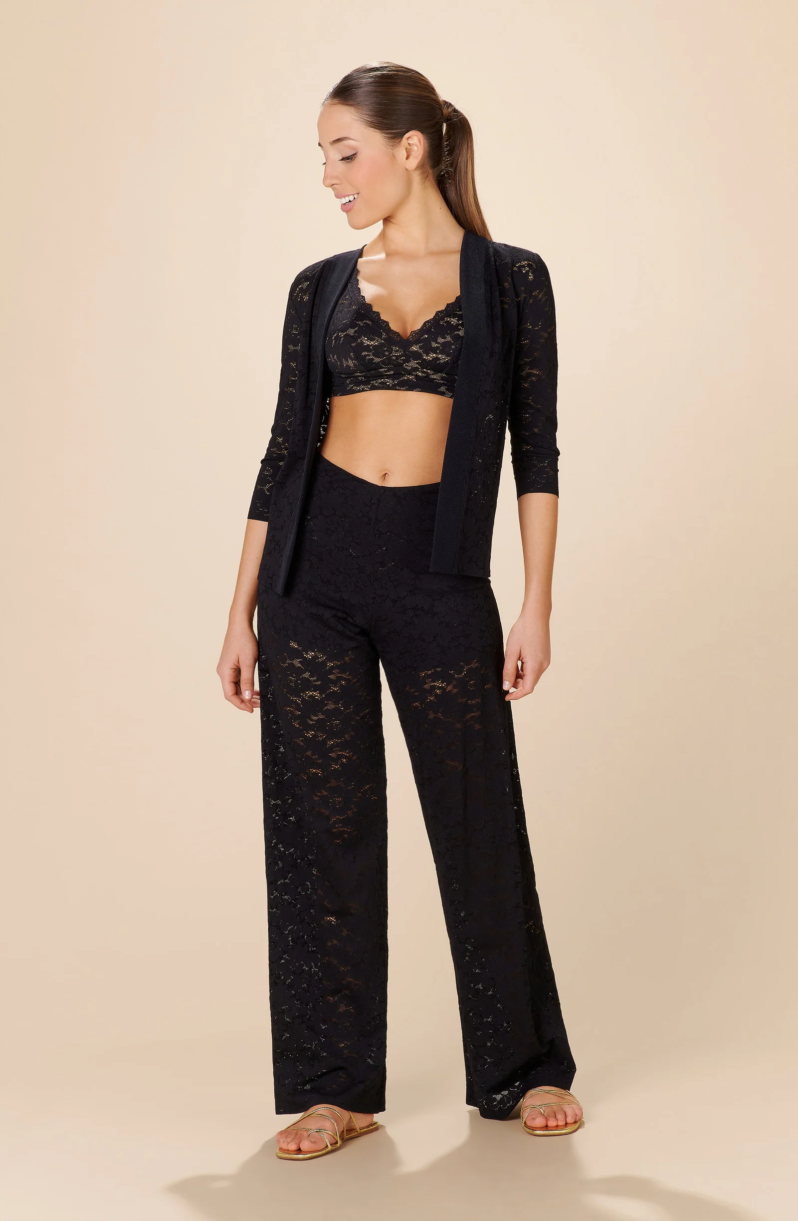 jinha Gilet en dentelle noir Noir